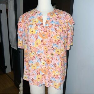 DEMOCRACY Multicolor Floral Blouse with Flowy Ruffled Sleeves - Size 2X